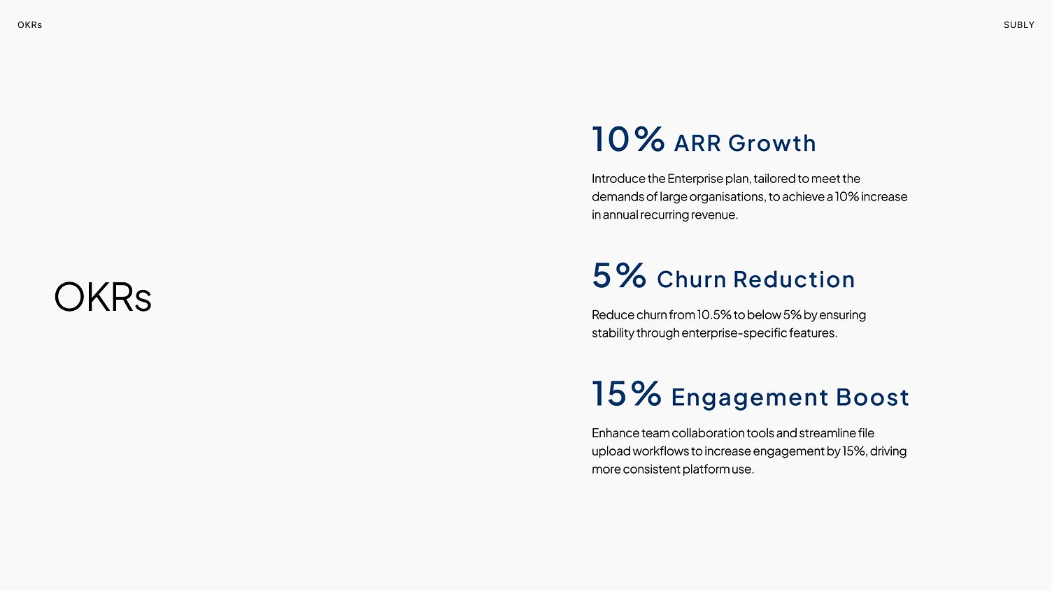OKRs defined for the enterprise pivot